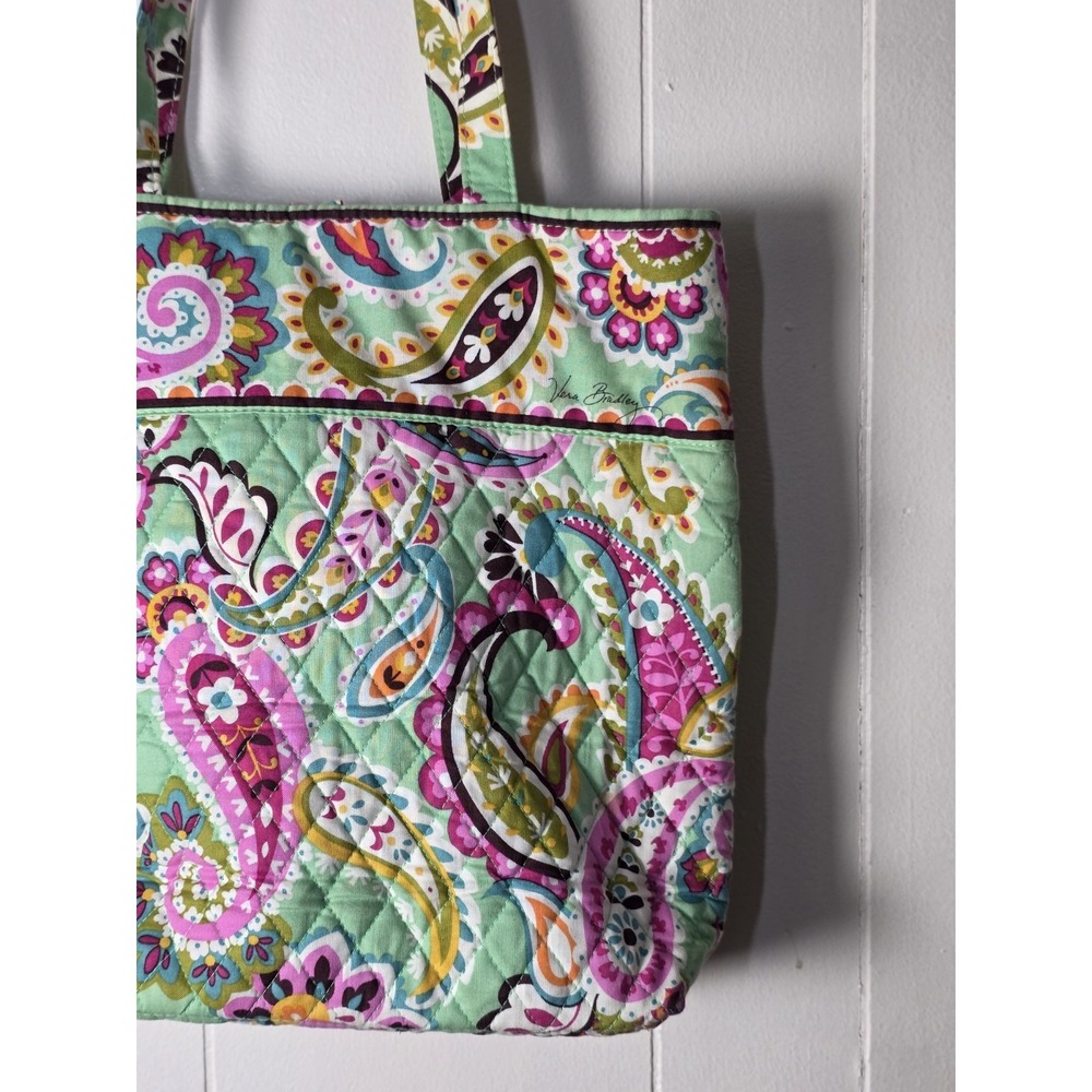 Vera Bradley Tutti Frutti Tote Green Pink Paisley Floral Print - Picture 6 of 11